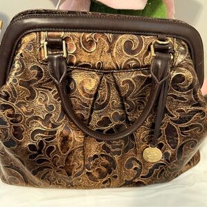 Brahmin gatsby Brown and Gold Floral Satchel